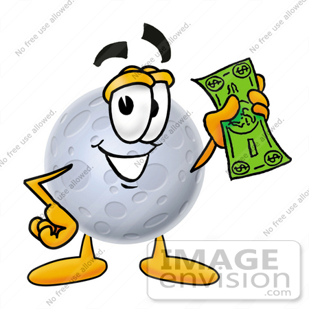 #24775 Clip Art Graphic of a Full Moon Cartoon Character Holding a Dollar Bill by toons4biz