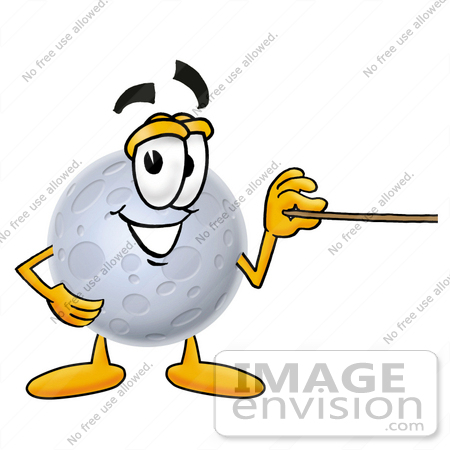 #24777 Clip Art Graphic of a Full Moon Cartoon Character Holding a Pointer Stick by toons4biz