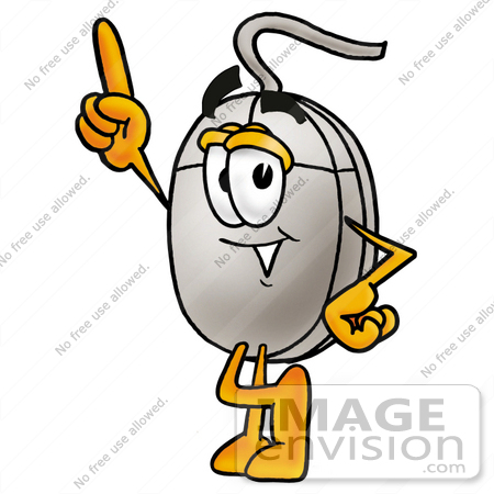 #24784 Clip Art Graphic of a Wired Computer Mouse Cartoon Character Pointing Upwards by toons4biz