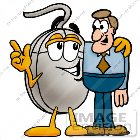 #24796 Clip Art Graphic of a Wired Computer Mouse Cartoon Character Talking to a Business Man by toons4biz