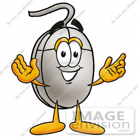 #24799 Clip Art Graphic of a Wired Computer Mouse Cartoon Character With Welcoming Open Arms by toons4biz