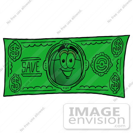 #24803 Clip Art Graphic of a Wired Computer Mouse Cartoon Character on a Dollar Bill by toons4biz