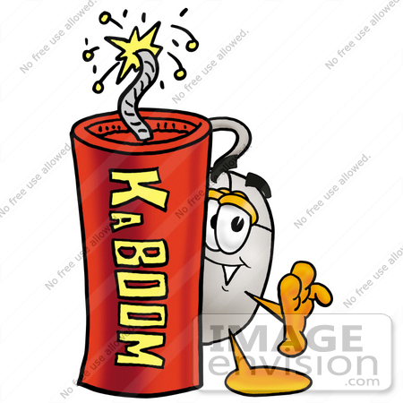 #24814 Clip Art Graphic of a Wired Computer Mouse Cartoon Character Standing With a Lit Stick of Dynamite by toons4biz