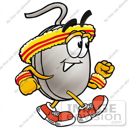 #24826 Clip Art Graphic of a Wired Computer Mouse Cartoon Character Speed Walking or Jogging by toons4biz