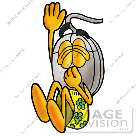 #24833 Clip Art Graphic of a Wired Computer Mouse Cartoon Character Plugging His Nose While Jumping Into Water by toons4biz