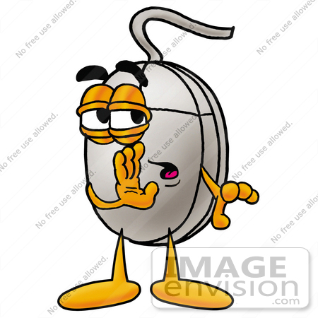 #24834 Clip Art Graphic of a Wired Computer Mouse Cartoon Character Whispering and Gossiping by toons4biz
