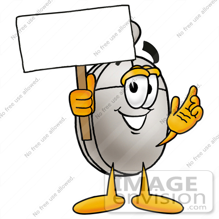 #24840 Clip Art Graphic of a Wired Computer Mouse Cartoon Character Holding a Blank Sign by toons4biz