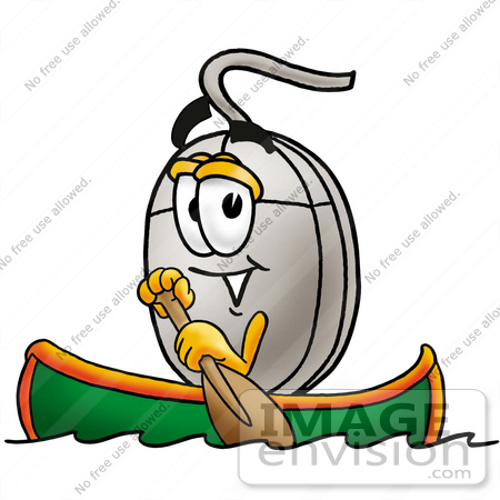 #24843 Clip Art Graphic of a Wired Computer Mouse Cartoon Character Rowing a Boat by toons4biz