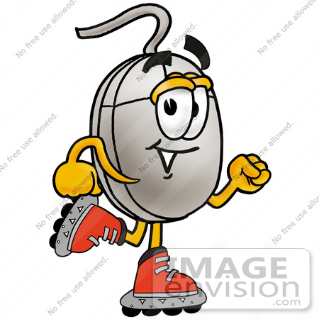 #24847 Clip Art Graphic of a Wired Computer Mouse Cartoon Character Roller Blading on Inline Skates by toons4biz