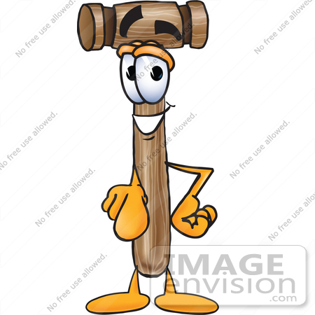 #24853 Clip Art Graphic of a Wooden Mallet Cartoon Character Pointing at the Viewer by toons4biz