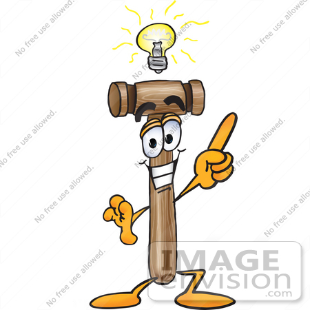 #24860 Clip Art Graphic of a Wooden Mallet Cartoon Character With a Bright Idea by toons4biz