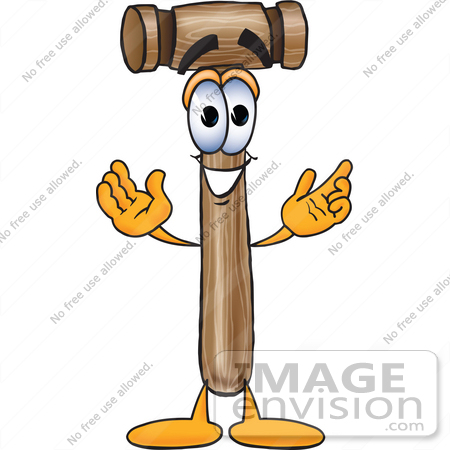 #24864 Clip Art Graphic of a Wooden Mallet Cartoon Character With Welcoming Open Arms by toons4biz