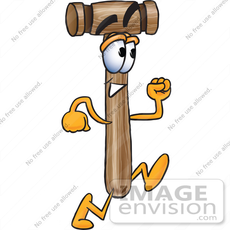 #24868 Clip Art Graphic of a Wooden Mallet Cartoon Character Running by toons4biz