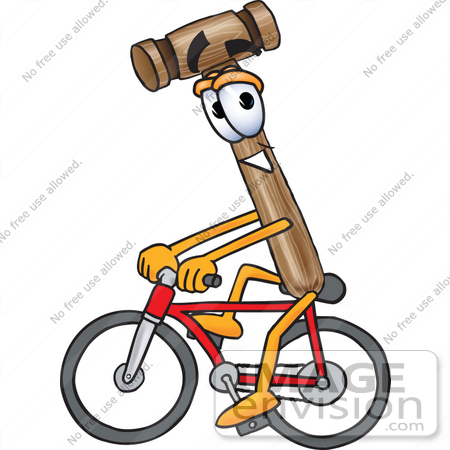 #24879 Clip Art Graphic of a Wooden Mallet Cartoon Character Riding a Bicycle by toons4biz