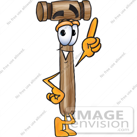 #24880 Clip Art Graphic of a Wooden Mallet Cartoon Character Pointing Upwards by toons4biz