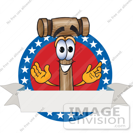 #24882 Clip Art Graphic of a Wooden Mallet Cartoon Character Label by toons4biz