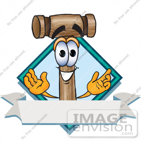 #24884 Clip Art Graphic of a Wooden Mallet Cartoon Character Label by toons4biz