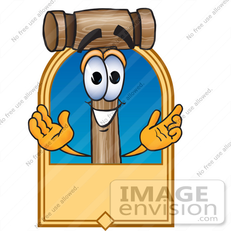 #24885 Clip Art Graphic of a Wooden Mallet Cartoon Character Label by toons4biz
