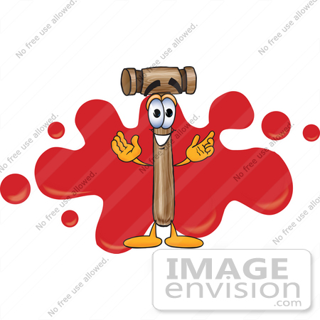 #24888 Clip Art Graphic of a Wooden Mallet Cartoon Character Logo With Red Paint Splatters by toons4biz