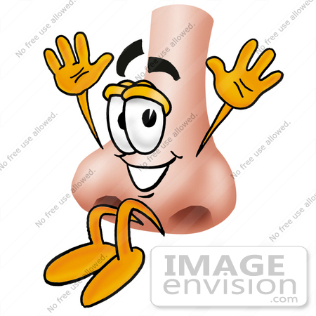#24892 Clip Art Graphic of a Human Nose Cartoon Character Jumping by toons4biz