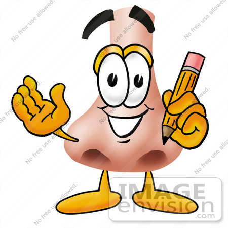 #24893 Clip Art Graphic of a Human Nose Cartoon Character Holding a Pencil by toons4biz