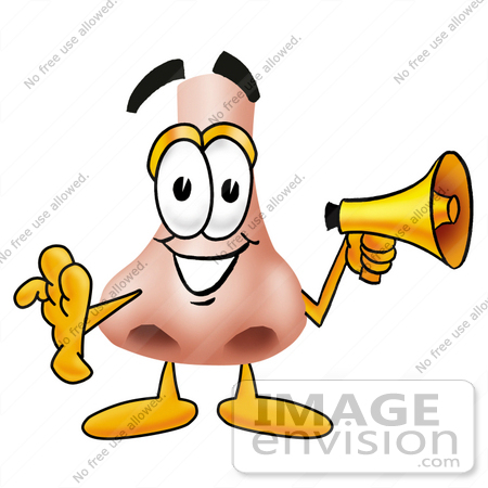 #24895 Clip Art Graphic of a Human Nose Cartoon Character Holding a Megaphone by toons4biz
