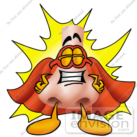 #24910 Clip Art Graphic of a Human Nose Cartoon Character Dressed as a Super Hero by toons4biz