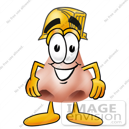 #24912 Clip Art Graphic of a Human Nose Cartoon Character Wearing a Hardhat Helmet by toons4biz