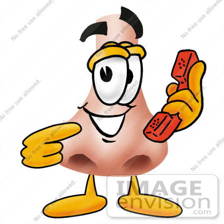 #24914 Clip Art Graphic of a Human Nose Cartoon Character Holding a Telephone by toons4biz