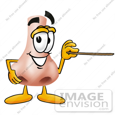 #24915 Clip Art Graphic of a Human Nose Cartoon Character Holding a Pointer Stick by toons4biz
