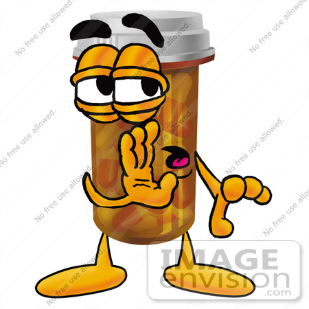 #24943 Clip Art Graphic of a Medication Prescription Pill Bottle Cartoon Character Whispering and Gossiping by toons4biz