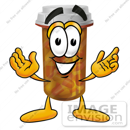 #24944 Clip Art Graphic of a Medication Prescription Pill Bottle Cartoon Character With Welcoming Open Arms by toons4biz