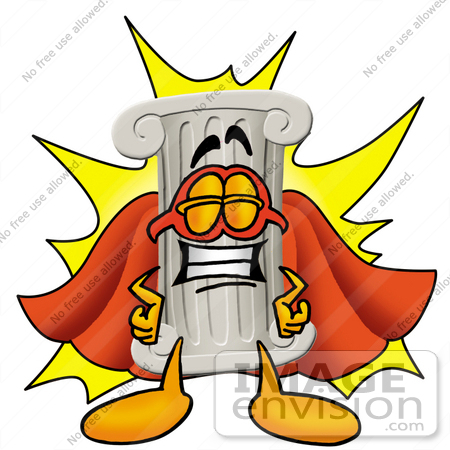 #24949 Clip Art Graphic of a Pillar Cartoon Character Dressed as a Super Hero by toons4biz