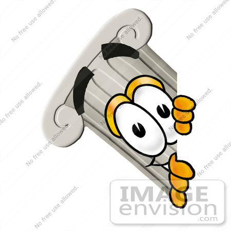 #24953 Clip Art Graphic of a Pillar Cartoon Character Peeking Around a Corner by toons4biz