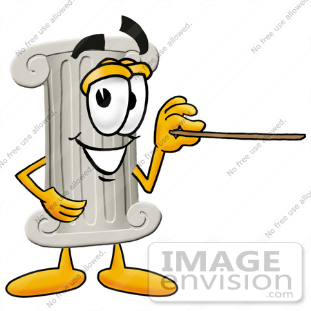 #24954 Clip Art Graphic of a Pillar Cartoon Character Holding a Pointer Stick by toons4biz
