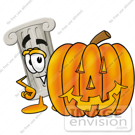 #24958 Clip Art Graphic of a Pillar Cartoon Character With a Carved Halloween Pumpkin by toons4biz