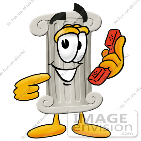 #24962 Clip Art Graphic of a Pillar Cartoon Character Holding a Telephone by toons4biz