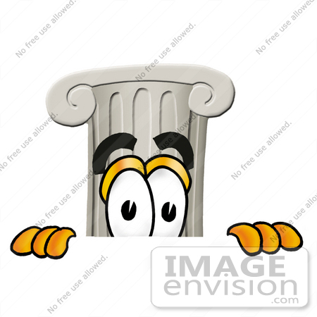 #24963 Clip Art Graphic of a Pillar Cartoon Character Peeking Over a Surface by toons4biz