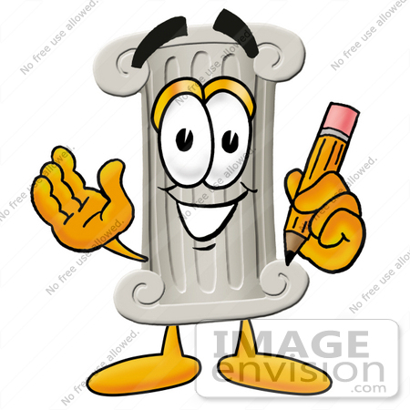 #24965 Clip Art Graphic of a Pillar Cartoon Character Holding a Pencil by toons4biz