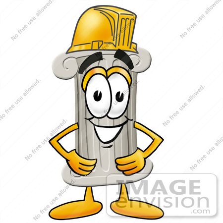 #24977 Clip Art Graphic of a Pillar Cartoon Character Wearing a Hardhat Helmet by toons4biz
