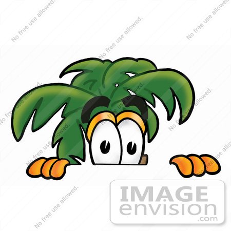#24994 Clip Art Graphic of a Tropical Palm Tree Cartoon Character Peeking Over a Surface by toons4biz