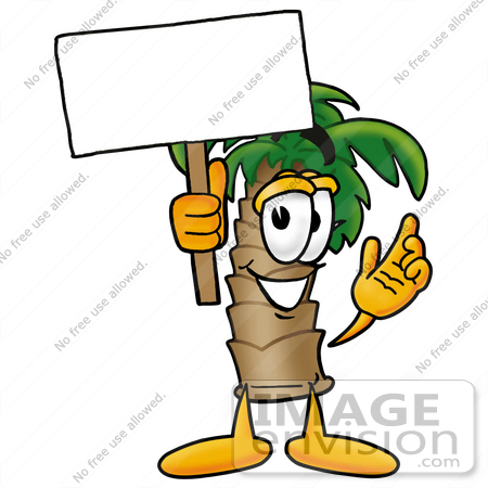 #25004 Clip Art Graphic of a Tropical Palm Tree Cartoon Character Holding a Blank Sign by toons4biz