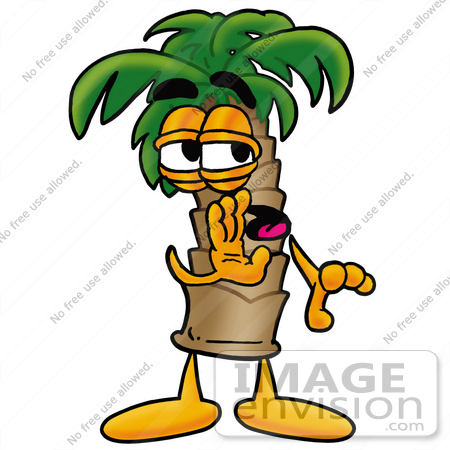 #25009 Clip Art Graphic of a Tropical Palm Tree Cartoon Character Whispering and Gossiping by toons4biz