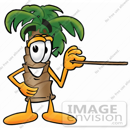 #25014 Clip Art Graphic of a Tropical Palm Tree Cartoon Character Holding a Pointer Stick by toons4biz