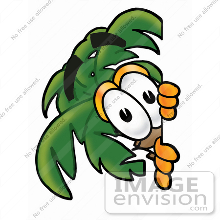 #25047 Clip Art Graphic of a Tropical Palm Tree Cartoon Character Peeking Around a Corner by toons4biz