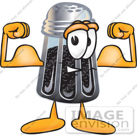 #25130 Clip Art Graphic of a Ground Pepper Shaker Cartoon Character Flexing His Arm Muscles by toons4biz