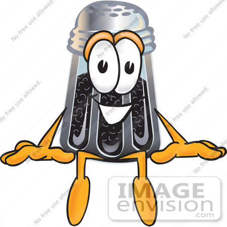 #25133 Clip Art Graphic of a Ground Pepper Shaker Cartoon Character Sitting by toons4biz
