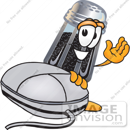 #25135 Clip Art Graphic of a Ground Pepper Shaker Cartoon Character With a Computer Mouse by toons4biz
