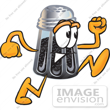 #25136 Clip Art Graphic of a Ground Pepper Shaker Cartoon Character Running by toons4biz