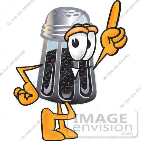 #25145 Clip Art Graphic of a Ground Pepper Shaker Cartoon Character Pointing Upwards by toons4biz